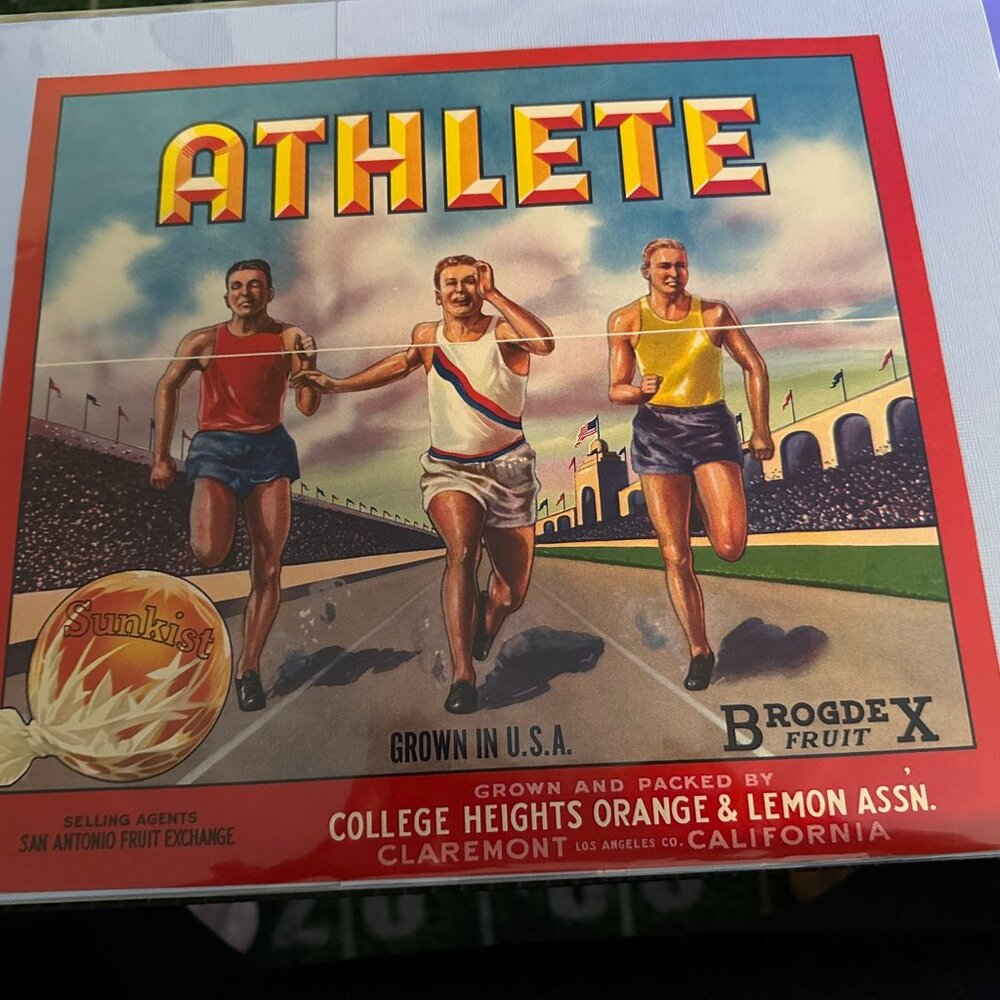Authentic Citrus Farm Crate Label Athlete - Sunkist